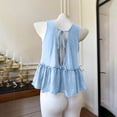 thumbnail image 7 of WRFWUL Women's Deep V Neck Peplum Tank Tops Bow Tie Backless Ruffle Babydoll Flowy Vacation Vest Blouses, 7 of 7
