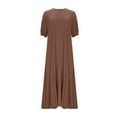 thumbnail image 5 of asdoklhq Dress for Women Fashion Women Summer Casual Round-Neck Short Sleeve Solid Long Dress Brown XL, 5 of 6