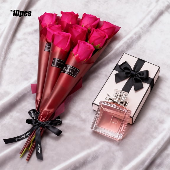 HaoXun 10 Pcs Valentine's Day Artificial Rose Flowers - Shiny Plastic Roses Bouquet for Gift Giving, Home Decoration, Party Supplies