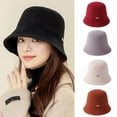 thumbnail image 2 of Women Bucket Hat Metal Decoration Solid Color Ear Protection Hat Faux Mink Velvet Anti Deformation Adjustable Rope Cap for Holiday, 2 of 10