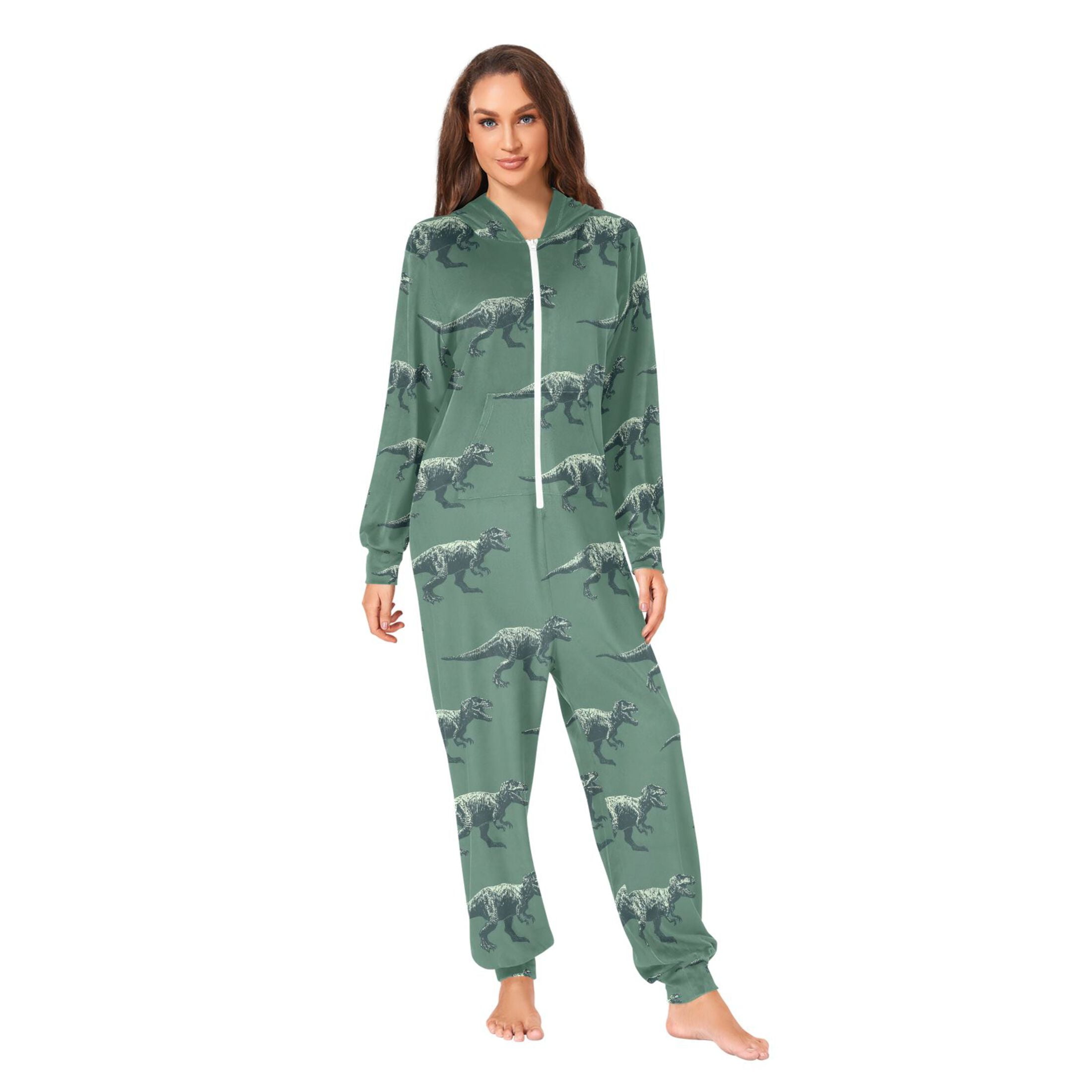 Adult Christmas Onesie Velociraptor Adult Zipper One-Piece Pajamas Unisex Pajamas with Pockets