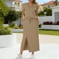 thumbnail image 2 of Two Piece Skirt Sets for Women Summer Casual Vacation Outfits V-Neck Top & Elastic Waist Midi Side Slit Skirt, 2 of 6