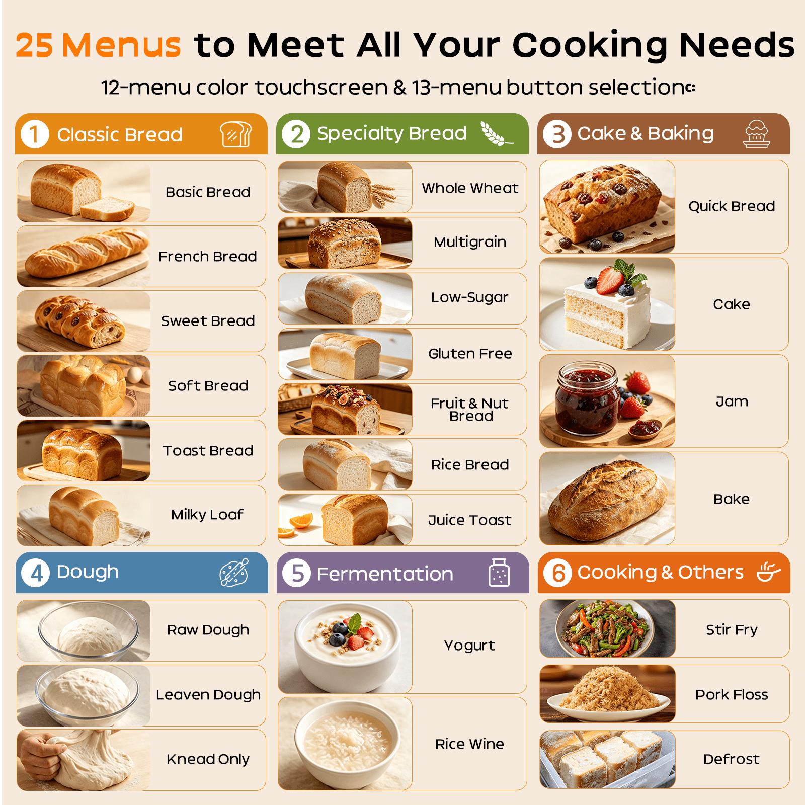 25-in-1 Bread Maker Machine, 2LB Automatic Bread Making, 3 Crust Colors & 3 Loaf Sizes, 15H Timer & 1H Keep Warm, Yogurt, Jam, Cake, Rice Wine