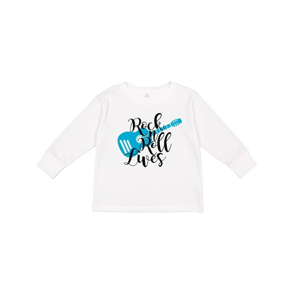 Inktastic Rock and Roll Lives with Blue Guitar Boys or Girls Long Sleeve Toddler T-Shirt