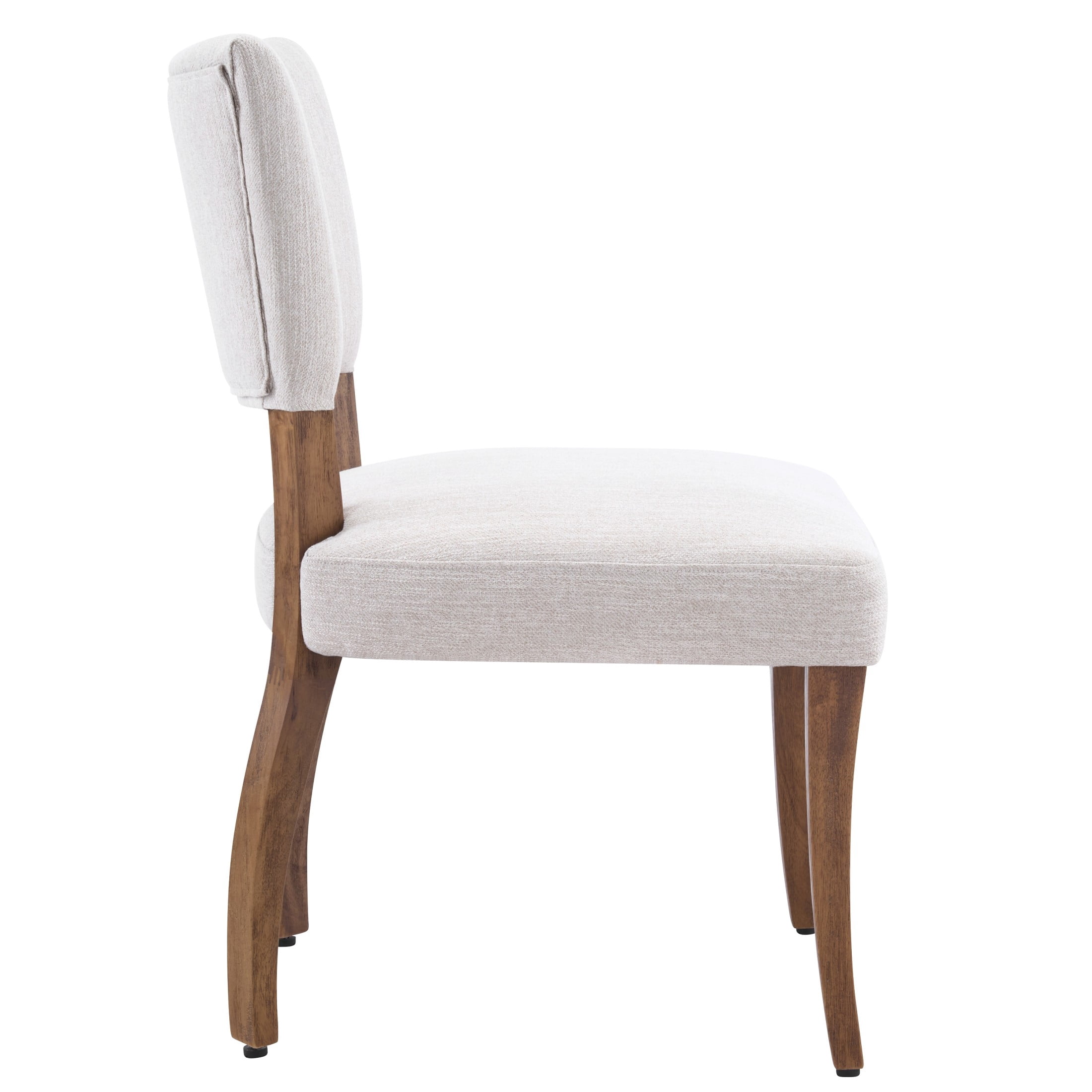 Christopher Knight Home Mid-Century Upholstered Wood Armless Dining Chairs, Beige+Walnut, Set of 2