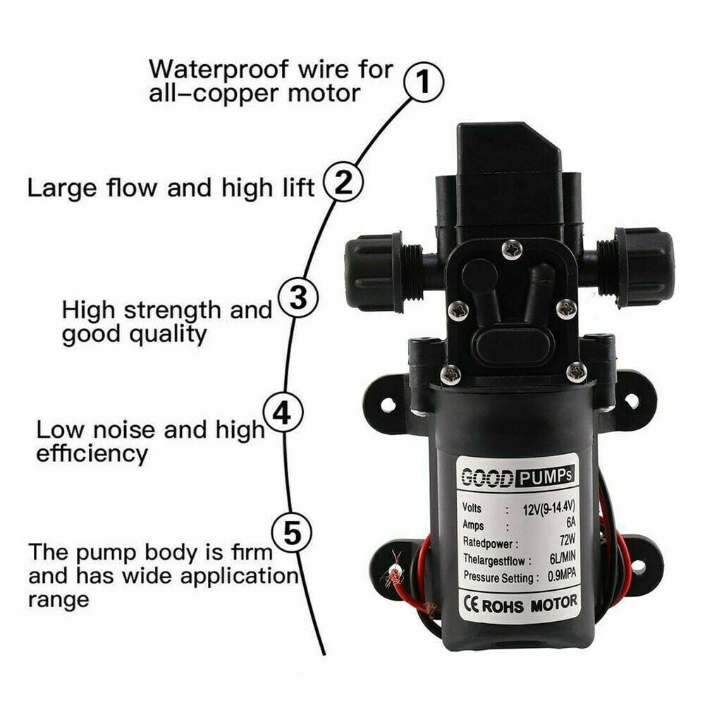 12V Water Pump 130PSI Self Priming High Pressure Diaphragm Pump with Auto Switch for RVs, Boats, and Outdoor Use