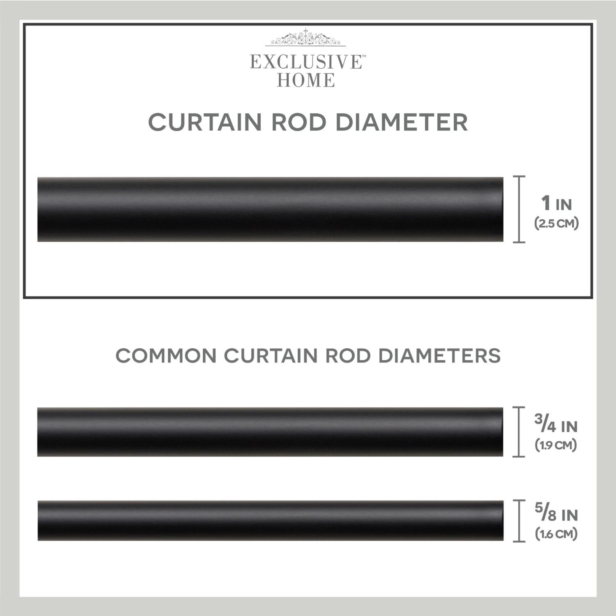 Exclusive Home Rockwell 1" Window Curtain Rod and Finial Set, Adjustable 36"-72", Matte Black