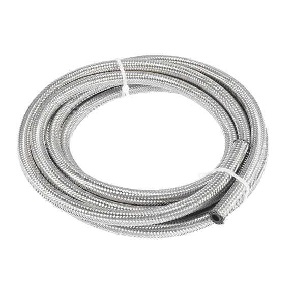 Unique Bargains 10 Ft 4AN Fuel Hose Braided CPE Oil Fuel Gas Line Hose Silver AN4 1/4"