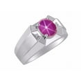 thumbnail image 3 of RYLOS Men's Rings 14K White Gold Rings Classic Designer  9X7MM Oval Gemstone &  Sparkling Diamond Ring Star Ruby July Birthstone Ring Size 10, 3 of 6