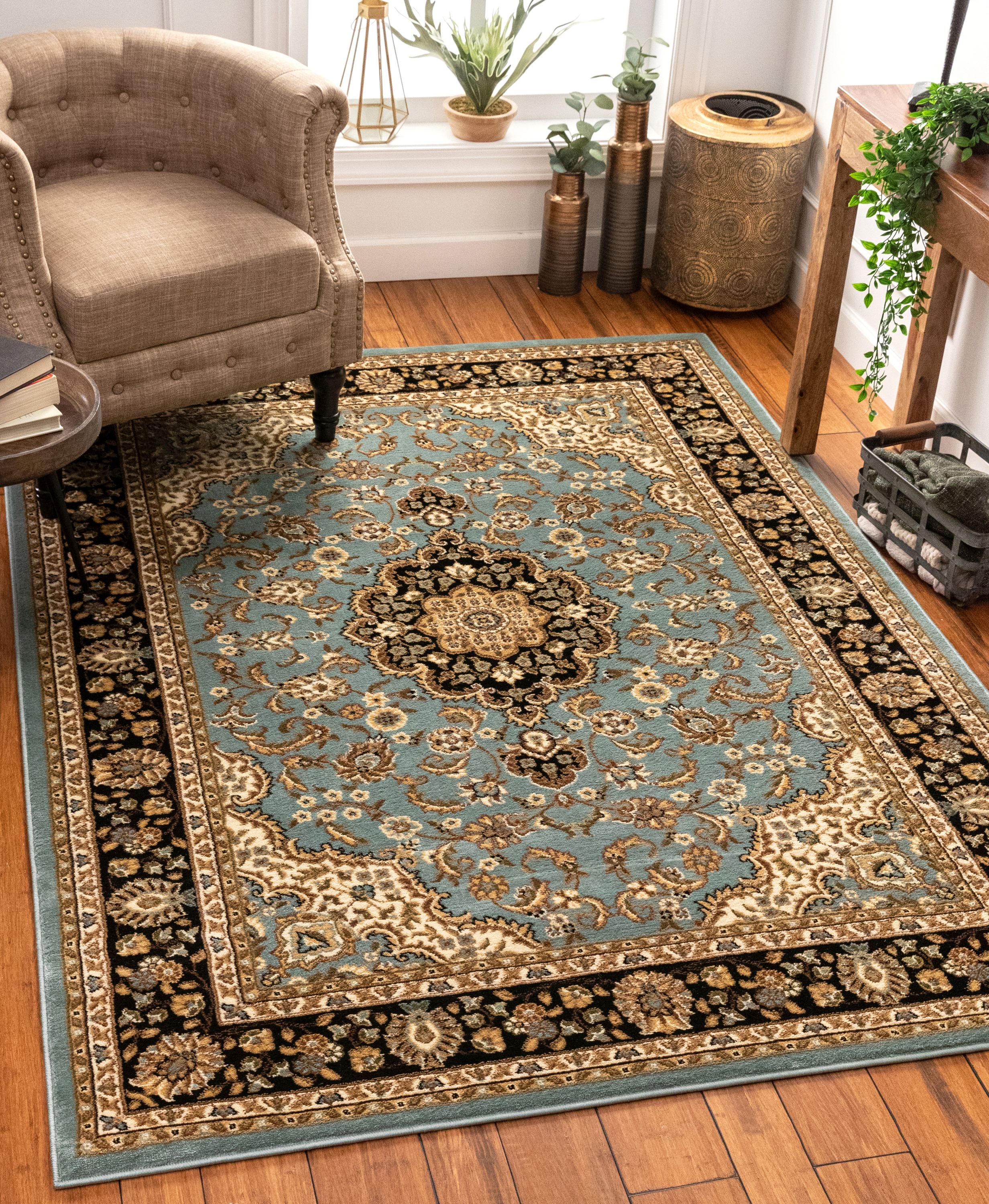 Well Woven Barclay Medallion Kashan Traditional Light Blue 9'3" x 12'6