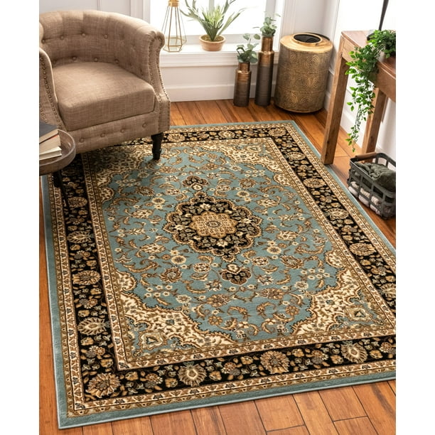 Well Woven Barclay Medallion Kashan, Light Blue Persian Style Rug