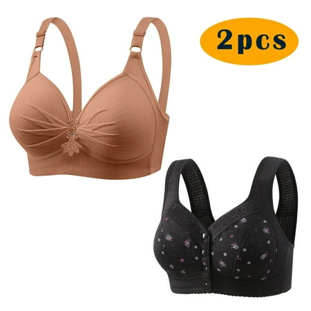 GERsome 2pcs Assorted Color Comfortable Full Coverage Bra for Women Wireless Bras with Soft Support Plus Size Everyday Bras 2PC#Khaki/Black XL