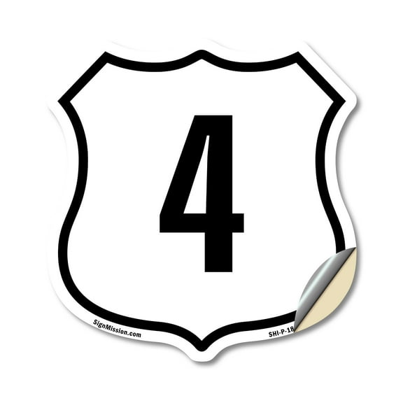 Number 4 18 inch X 18 inch Shield Shaped Heavy Duty 3.2 mil Vinyl Decal Weather Resistant Made in the USA