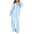 thumbnail image 3 of Women'S 2 Piece Outfits Oversized Casual Zip Up Long Sleeve Sweatshirt with Wide Leg Sweatpants Light Blue S, 3 of 9