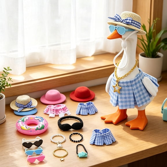 Desk Goose Clothes, Desk Goose Clothes 7 inches Adjustable Mixed and Matched, Holiday Seasonal Dress Up for Desk Porch Goose, Mini Desktop Geese Statue, Office Winter