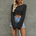 thumbnail image 5 of UYISJ Women's Long Sleeve Crop Tops Bell Sleeve Crew Neck Hollow Out Cover Up Solid Color Loose Fit Sweater Knitted Pullover Top L, 5 of 5