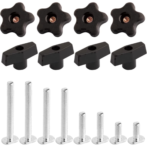 POWERTEC T Track Knob Kit w/ Threaded Knobs and 5/16"-18 T Slot Bolts, 16-Piece Set, T Track Accessories for Woodworking Jigs and Fixtures, 71121
