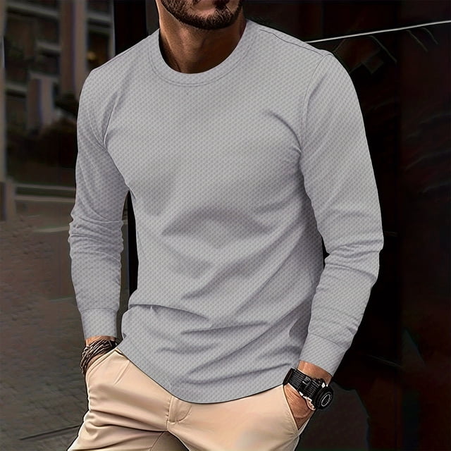 Qertyioot Homme Manches Longues Couleur Unie Col Rond Mode T-Shirt Décontracté Automne