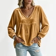 thumbnail image 6 of Xdegoge Women's Long Sleeve V Neck Tops Velvet Blouses Lace Trim Peplum Babydoll Shirts Casual Fall Tunic Tops for Women, 6 of 7