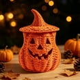 thumbnail image 3 of Resin Halloween Pumpkin Lamp Figurine,Halloween Candy Basket,Handwoven Halloween Jack O Lantern Lamp,Trick or Treat Bucket with Witch Hat Lid,for Tabletop Porch Mantel Decor,7.87 inch(Z4-Orange), 3 of 4