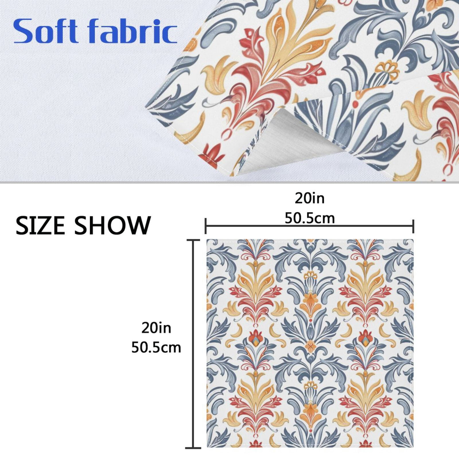 JSTEL Classic Baroque Floral Cloth Napkins Set of 6, 20x20 Inch Washable and Reusable Napkin for Decoupage Dinner Party Everyday Use
