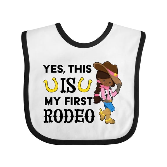 Inktastic Yes, This is My First Rodeo- Cowgirl in Hat and Boots Girls Baby Bib