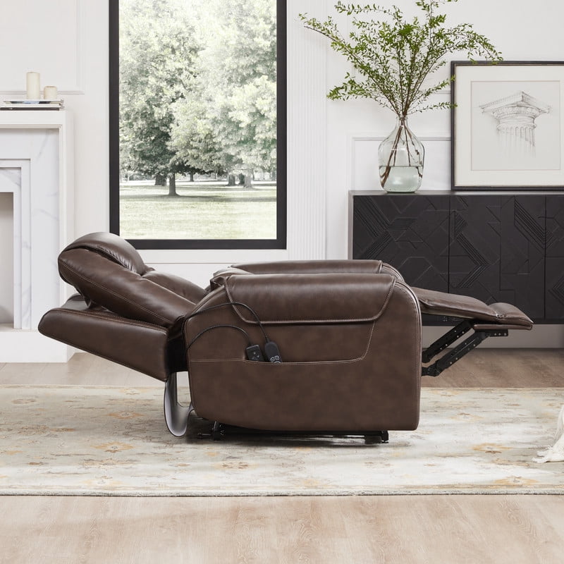 CHITA Top grain leather Heat and Massage Recliner with USB Charging Ports, Brown