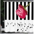 thumbnail image 3 of Modern Shower Curtain, Hand Drawn Red Rose on Piano with Musical Notes Romantic Instrumental Art, Fabric Bathroom Set with Hooks, 69W X 75L Inches Long, Pink Black White, by Ambesonne, 3 of 4
