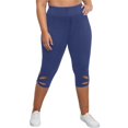 thumbnail image 6 of Lenpel Women's Capri Leggings High Waisted Eyelet Embroidered Hollow out Hem Slim Cropped Workout Yoga Pants Casual Capri Leggings, 6 of 6