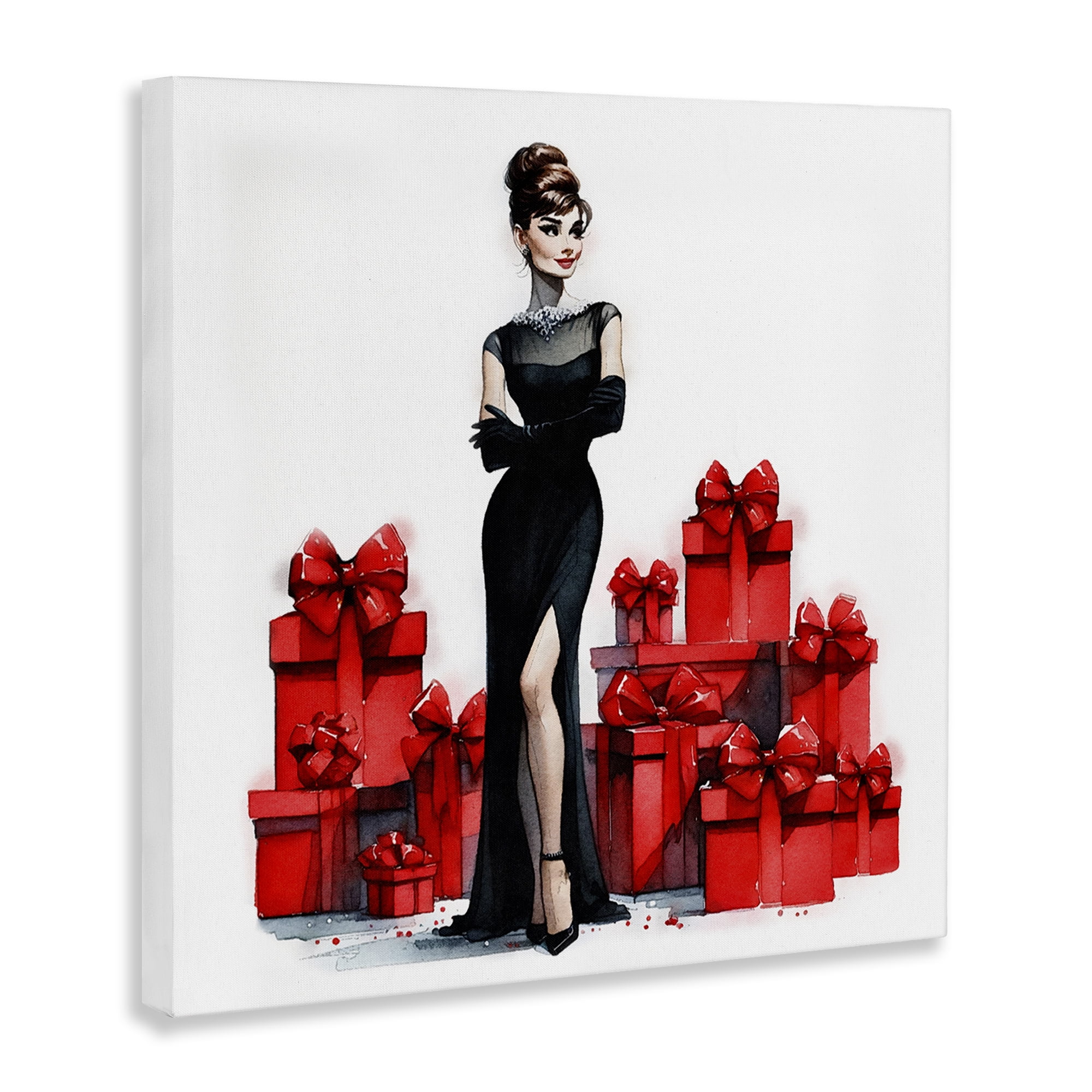 Stupell Industries Elegant Woman & Gifts Holiday Painting Gallery Wrapped Canvas Art Prints Wall Art, 17 x 17