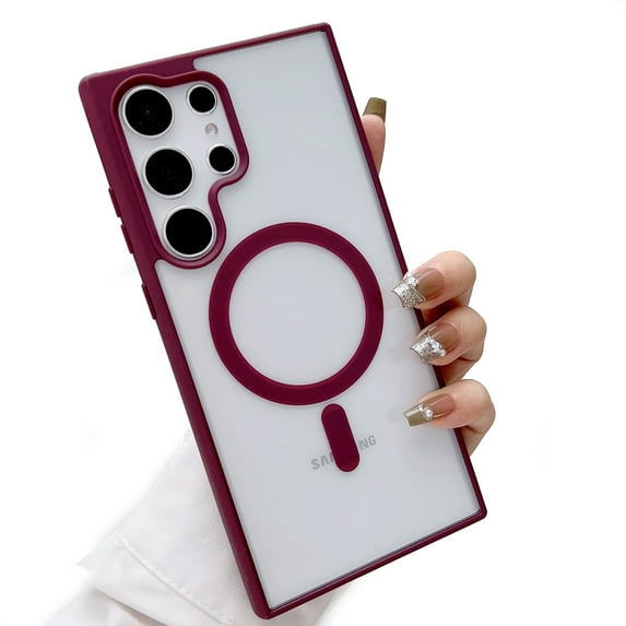 Jiahe Cover for Samsung Galaxy S23, Compatible with MagSafe Case,Slim Shockproof TPU Bumper Anti-Scratch Acrylic Matte Transparent Case Cover, winered