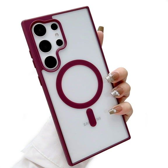 Jiahe Cover for Samsung Galaxy S23, Compatible with MagSafe Case,Slim Shockproof TPU Bumper Anti-Scratch Acrylic Matte Transparent Case Cover, winered