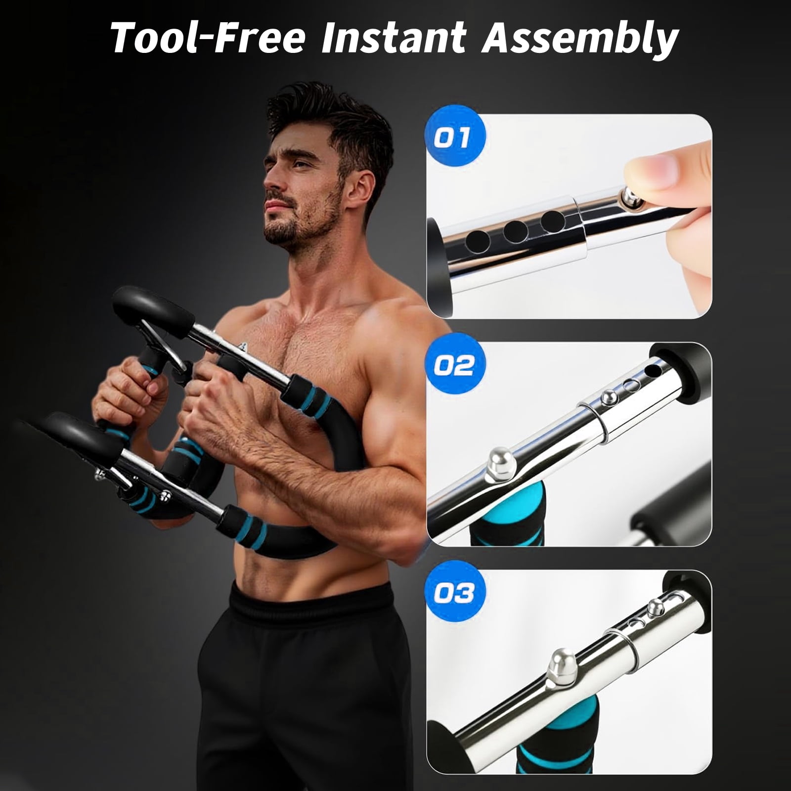 Twister Arm Trainer for Men, 3-Level Adjustable U-Shaped Chest Workout Equipment (65/90/110LB), Arm & Chest Exerciser for Home Gym
