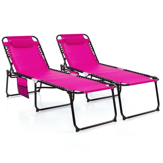 Gymax 2PCS Folding Chaise Lounge Chair w/Comfortable Headrest Easy Folding Design