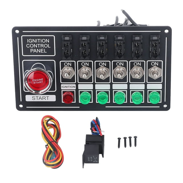 Panel de interruptor basculante de encendido de motor de coche con botón de arranque de fusible, estilo automovilístico multifunción de 6 bandas Universal Jadeshay A