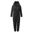 thumbnail image 5 of SwiftWear Cozy Women's Plush Fleece Adult Onesie Pajamas - Hooded Sleepwear & Lounge Wear Zip-Up Front with Ears and Eye Mask Black S, 5 of 6