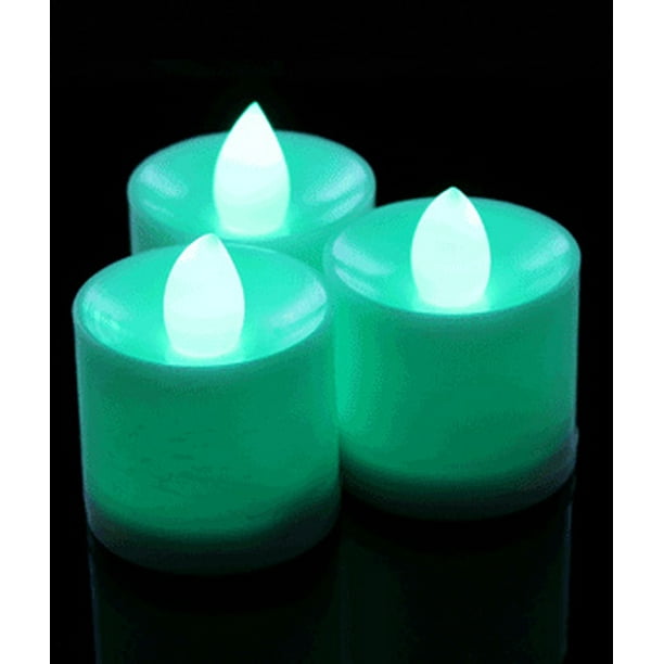 Fun Central (I526) 4 pcs Green LED Tea Light Candles, LED Light Up Tealights, Glow in the Dark