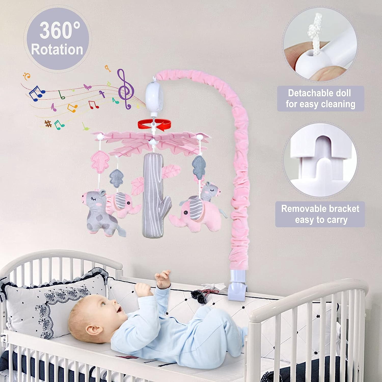 Blublu Park Baby Crib Musical Mobile, Hanging Rotating Toy, Woodland Nursery Decor for Newborn