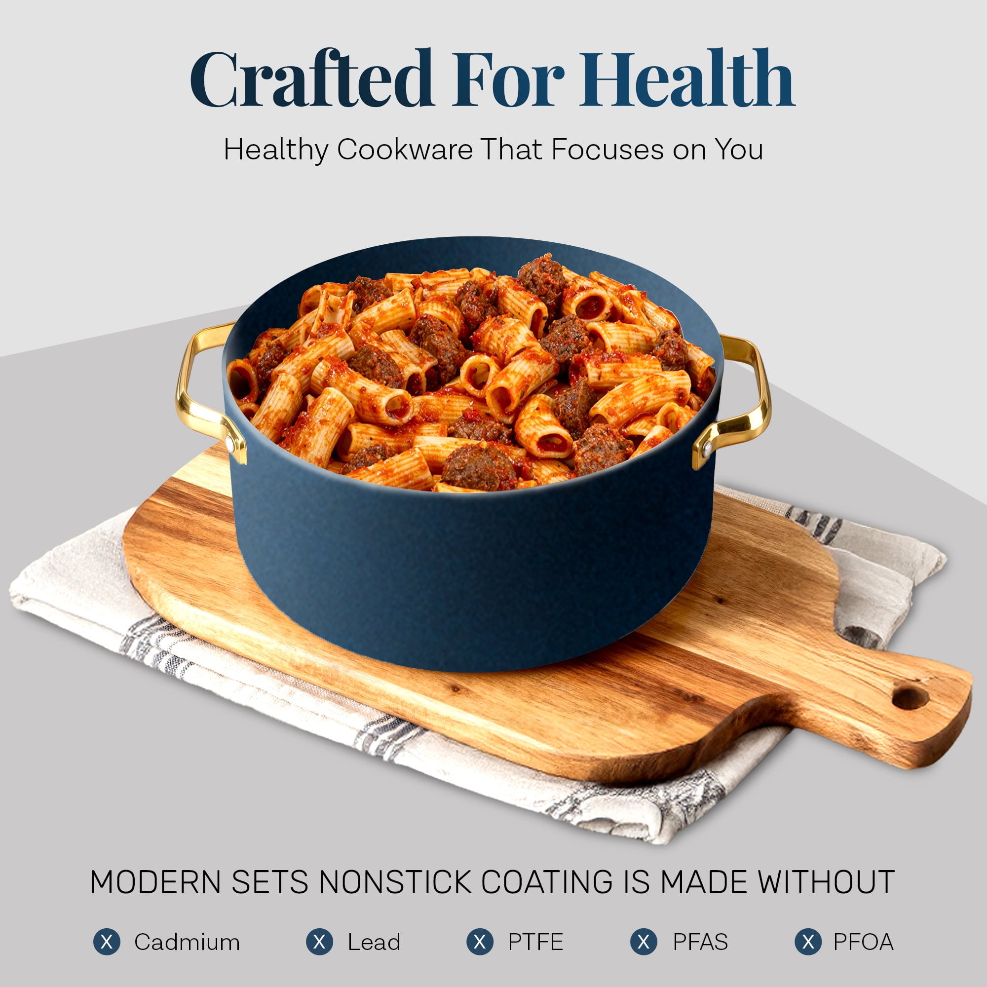 Gotham Steel Modern 11 Pc Ceramic Pots and Pans Set Non Stick, Kitchen Cookware Sets, Non Stick Pots and Pan Set, Ceramic Cookware Set, Pot and Pan Set, Non Toxic Cookware Set, Dishwasher Safe, Navy