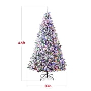 Best Choice Products 4.5ft Pre-Lit Christmas Pine Tree w/ Flocked Branches 200 Multicolored or Warm-White Light Modes