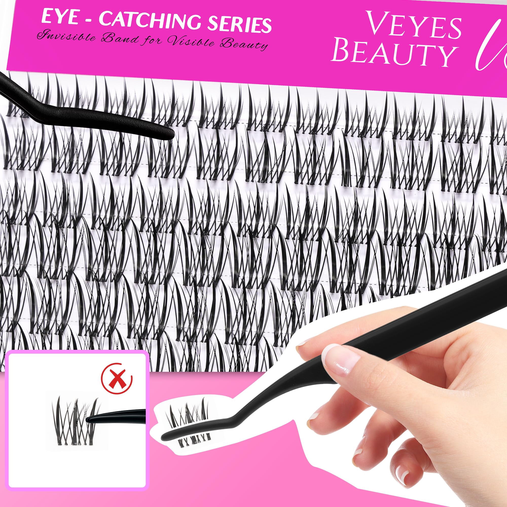 VEYESBEAUTY Flutter Lash Clusters 154pcs, Long Fluttery Individual Lashes with Invisible Band, False Eyelash Reusable up to 7 Days Lash Tray