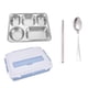 thumbnail image 1 of Bento de acero inoxidable 304 con aislamiento térmico, ideal para estudiantes y adultos, en color azul con cinco compartimentos grandes (incluye cubiertos)., 1 of 7