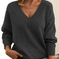 thumbnail image 4 of Women's Striped Sweater Casual Long Sleeve V Neck Chunky Knit Drop Shoulder Jumper Tops Pullover, 4 of 5