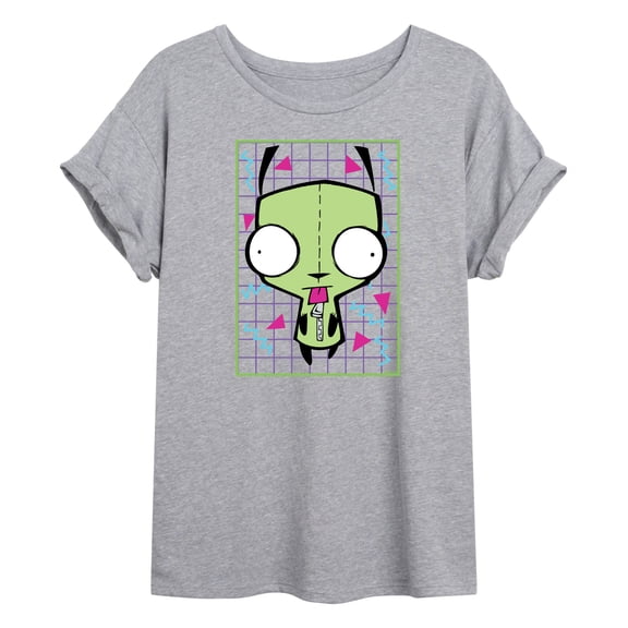 Invader ZIM - GIR Sticking Tongue Out - Retro Style Grid - Juniors Ideal Flowy Muscle T-Shirt