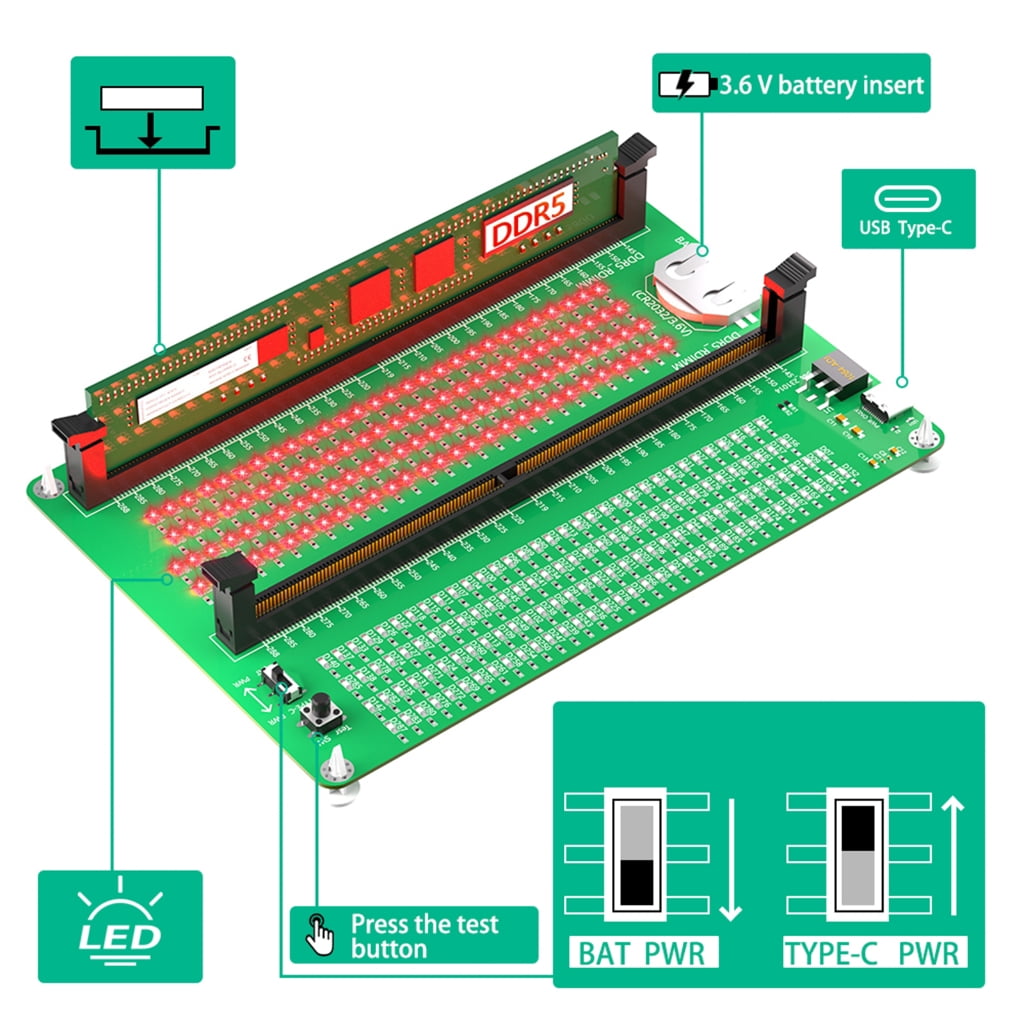 JZROCKER Memory Tester Memory Diagnostic Analyzers Desktop DDR5 RDIMM/UDIMM Tester Card Board for Desktop Servers Computers