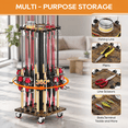 Rotating Rod Rack Upgraded Brown 16-Pole Fishing Rod Rack, 360° Rotating Base Wooden ...