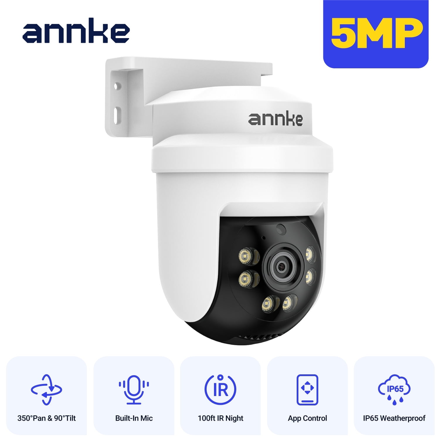 ANNKE 2Packs 5MP TVI CCTV Home Surveillance PT Camera, 350°pan and 90°tilt | Security Wired Add-On Cam Outdoor, 100ft Night Vision, 1-Way Audio, IP65 Weatherproof, Work for Analog DVR