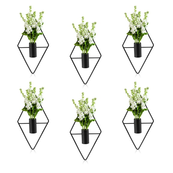 6Pcs Diamond Shape Hanging Wall Planters, Modern Geometric Wall Decor Metal Hanging Vase, Plant Hanging Wall Decor for Home Living Room Bathroom