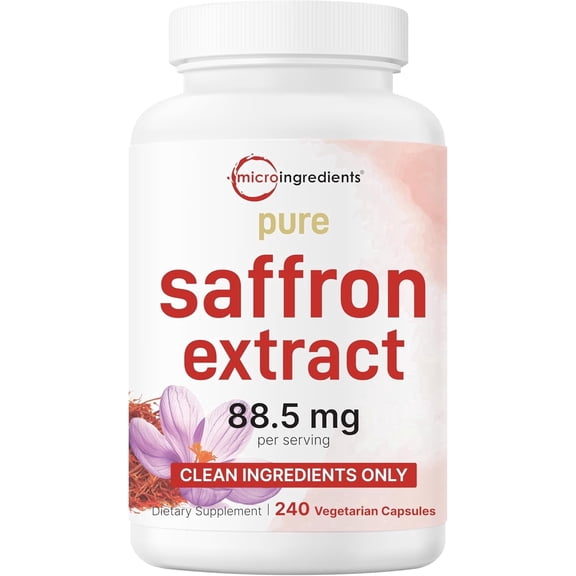 Micro Ingredients Pure Saffron Extract, 240 Veggie Capsules | with High Absorption Fat-Soluble Vitamin C | Mood, Vision & Heart Support | Filler Free