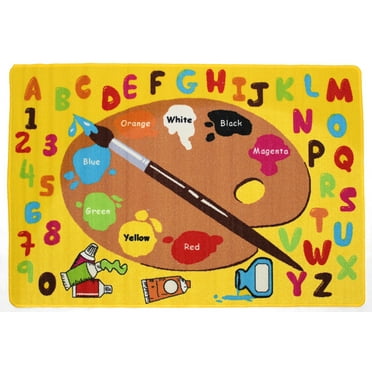 Mybecca Kids Rugs Fun Art Palette Alphabet Learning Carpets, 3 x 5 Feet